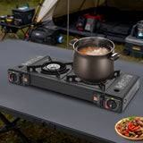 CampChef Duo 2-Burner Camping Stove – 2.5kW Butane/LPG Gas Cooker | Piezo Ignition | Griddle Tray & Carry Case