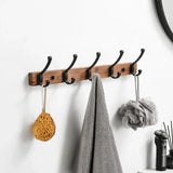 Novalith SARIHOSY Black Wooden Wall Hook Rack – 5-Hook Modern Coat & Towel Organiser | Wall-Mounted Storage for Bathroom, Kitchen & Hallway