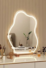 ElaraGlow Organic LED Vanity Mirror – Scandinavian Irregular Wall Mirror with Ambient Lighting for Bathroom & Living Spaces