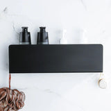 NoirSpace Wall Storage Shelf – Matte Black Aluminium Organiser with Hooks | Modern Bathroom & Kitchen Rack