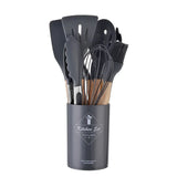 MaisonChef Silicone Utensil Set – 12-Piece Wooden Handle Cooking Tools | Heat-Resistant Kitchen Essentials