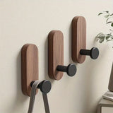 Eloria NordicWood Self-Adhesive Walnut Wall Hooks – Scandinavian Minimalist Coat & Towel Hooks (2 or 5 Piece Set) | Drill-Free Wooden Storage Solution