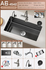 NoirCascade Waterfall Kitchen Sink Set – Black Stainless Steel Undermount Sink | Luxury Single Bowl Workstation