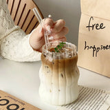 VetroSip Ribbed Glass Tumblers with Straws & Lids – Set of 2 or 4 | Reusable Clear Drinking Glasses | Modern Drinkware Set