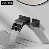 Wastafelkraan met LED Licht – Wandmontage | 2 Gaten | Warm & Koud Water | Messing