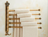 Aurora Foldable Towel Rail – Brushed Gold Aluminium Holder | Antique Engraved Luxury Bathroom Storage