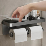 LoftEdge Toilet Roll Holder with Shelf – Aluminium Wall-Mounted Bathroom Organiser | Modern Space-Saving Storage