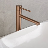 LuxeRose Tall Brushed Rose Gold Basin Mixer Tap – Single-Handle Bathroom Faucet for Vessel Sinks | Modern Hot & Cold Deck-Mounted Design
