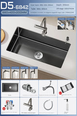NoirCascade Waterfall Kitchen Sink Set – Black Stainless Steel Undermount Sink | Luxury Single Bowl Workstation
