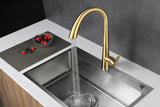 Aurevo Pull-Down Kitchen Mixer Tap – Brushed Gold Stainless Steel Faucet | Modern Hot & Cold Sink Sprayer