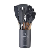 CulinaryCraft Silicone Utensil Collection – 12-Piece Kitchen Tool Set with Wooden Handles | Heat-Resistant Cookware Essentials