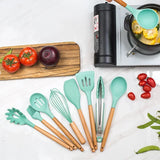 MaisonChef Silicone Utensil Set – 12-Piece Wooden Handle Cooking Tools | Heat-Resistant Kitchen Essentials