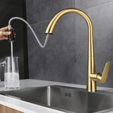 Aurevo Pull-Down Kitchen Mixer Tap – Brushed Gold Stainless Steel Faucet | Modern Hot & Cold Sink Sprayer
