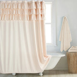 Elowen LinenSpa Shower Curtain – Waterproof Boho Farmhouse Bathroom Curtain with Textured Fabric & Metal Eyelets | Beige & Ivory Luxury Finish