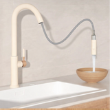 IvoryFlow Pull-Down Kitchen Mixer Tap – Cream Stainless Steel Faucet | 360° Swivel Hot & Cold Sink Sprayer