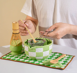 Matcha Harmony Ceramic Tea Set – Japanese-Inspired Matcha Bowl & Whisk Kit | Lattice Design | Tea Set for Up to 4 People