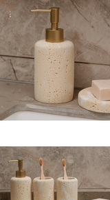 Ravellia Travertine Bathroom Accessories Set – Natural Stone Luxury Vanity Collection | Spa-Inspired Bathroom Décor