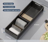 GlideStore Expandable Kitchen Drawer Organiser – Pull-Out Dish & Cutlery Storage Rack for Cabinets & Countertops