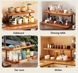 Eloria BambuCasa 2-Tier Bamboo Storage Shelf – Eco-Friendly Kitchen & Tea Room Organiser with Carry Handles | Natural Countertop Display Rack