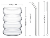Heritage Ribbed Glass Tumbler Set – 4 Vintage-Style Drinking Glasses with Straws | Clear Textured Glassware | Party Drinkware Set
