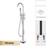NoirLuxe Floor-Mounted Brass Bath Mixer Tap – Dual-Handle Black Freestanding Faucet with Hand Shower | 2-in-1 Hot & Cold Luxury Bathroom System