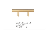 Aurevon Extended Brass T-Bar Handle – Luxury Long Cabinet Pull | Modern Furniture & Appliance Hardware
