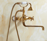 HeritageRain Retro Shower System – Antique Brass Wall-Mounted Mixer Set | Classic Handheld Shower & Extended Spout