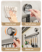Novalith ChefSpace No-Drill Kitchen Hook Rail – Premium Space Aluminium Wall-Mounted Utensil Organiser | Rust-Resistant Hanging Storage System