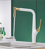 ÉlanSpray Pull-Down Kitchen Mixer Tap – Brushed Gold & Matte Black Luxury Faucet | 360° Swivel Design