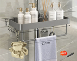 AeroMount Shower Storage Shelf – Drill-Free Aluminium Bathroom Organiser | Double Layer Caddy with Towel Rail