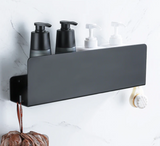 NoirSpace Wall Storage Shelf – Matte Black Aluminium Organiser with Hooks | Modern Bathroom & Kitchen Rack