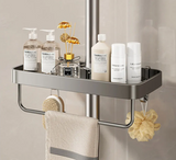 AeroMount Shower Storage Shelf – Drill-Free Aluminium Bathroom Organiser | Double Layer Caddy with Towel Rail
