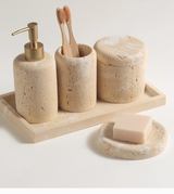 Ravellia Travertine Bathroom Accessories Set – Natural Stone Luxury Vanity Collection | Spa-Inspired Bathroom Décor