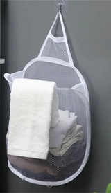 Eloria FlexiStore Foldable Hanging Laundry Basket – Breathable Cotton Mesh Clothes Organiser | Space-Saving Door & Wall-Mounted Laundry Storage Bag