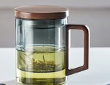 BrewLeaf 500ml Glass Tea Infuser Mug – Heat-Resistant Borosilicate Tea Cup | Wooden Handle & Lid | Reusable Tea Brewer