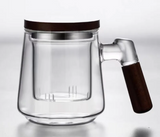 BrewLeaf 500ml Glass Tea Infuser Mug – Heat-Resistant Borosilicate Tea Cup | Wooden Handle & Lid | Reusable Tea Brewer