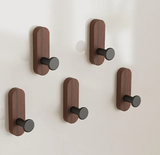 Eloria NordicWood Self-Adhesive Walnut Wall Hooks – Scandinavian Minimalist Coat & Towel Hooks (2 or 5 Piece Set) | Drill-Free Wooden Storage Solution