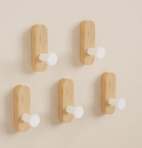 Eloria NordicWood Self-Adhesive Walnut Wall Hooks – Scandinavian Minimalist Coat & Towel Hooks (2 or 5 Piece Set) | Drill-Free Wooden Storage Solution