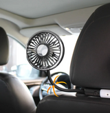 RoadBreeze Duo Twin-Head Car Fan – 3-Speed Adjustable Air Circulator | USB-C Powered | Integrated LED Lighting