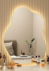 ElaraGlow Organic LED Vanity Mirror – Scandinavian Irregular Wall Mirror with Ambient Lighting for Bathroom & Living Spaces
