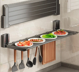 Velmora FlexiRack Foldable Kitchen Spice Rack – Wall-Mounted Self-Adhesive Storage Organiser with Hooks | Space-Saving Metal Utensil & Seasoning Holder