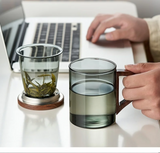 BrewLeaf 500ml Glass Tea Infuser Mug – Heat-Resistant Borosilicate Tea Cup | Wooden Handle & Lid | Reusable Tea Brewer
