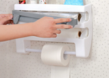 Velmora MultiFix 4-in-1 Wall-Mounted Kitchen Roll Holder – Self-Adhesive Organiser with Foil Cutter, Bottle Rack & Tissue Dispenser | Space-Saving Kitchen Storage System