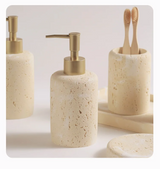 Ravellia Travertine Bathroom Accessories Set – Natural Stone Luxury Vanity Collection | Spa-Inspired Bathroom Décor