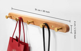 Novalith SARIHOSY Black Wooden Wall Hook Rack – 5-Hook Modern Coat & Towel Organiser | Wall-Mounted Storage for Bathroom, Kitchen & Hallway