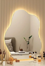 ElaraGlow Organic LED Vanity Mirror – Scandinavian Irregular Wall Mirror with Ambient Lighting for Bathroom & Living Spaces