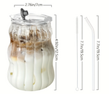 VetroSip Ribbed Glass Tumblers with Straws & Lids – Set of 2 or 4 | Reusable Clear Drinking Glasses | Modern Drinkware Set