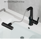 AquaLuxe SmartCascade Basin Mixer – Digital Waterfall Bathroom Faucet | Adjustable LED Temperature Sink Tap