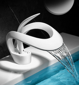 CascadePure Basin Mixer – White Waterfall Bathroom Faucet | Modern Hot & Cold Sink Tap