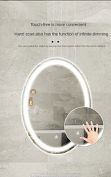 Velmira Halo LED Bathroom Mirror – Frameless Oval Vanity Mirror | Anti-Fog, Touch Dimming & Magnifying Detail View